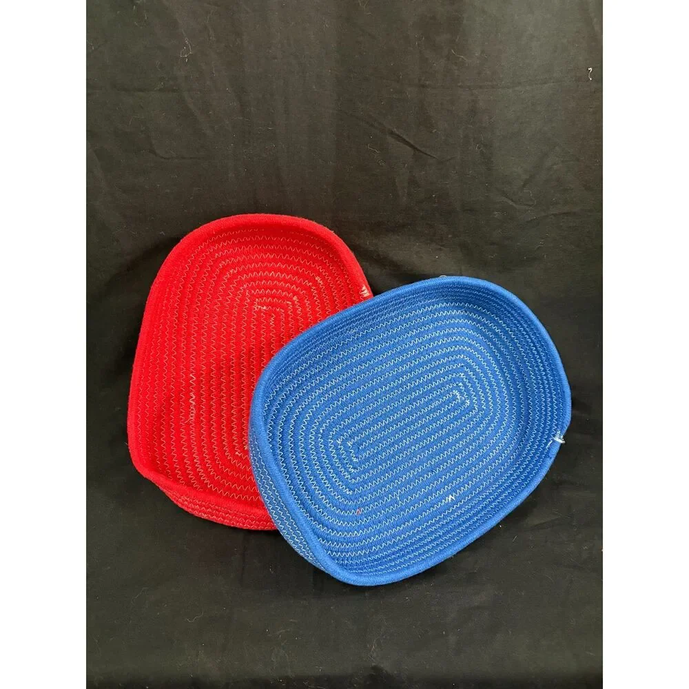 Red N Blue Coiled Rope Basket Tray Set of 2 Oval Patriotic Americana Decor
